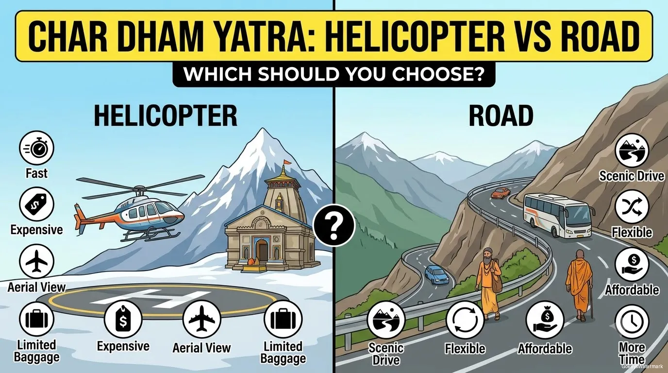 Char Dham Yatra Helicopter vs Road: Which Route Should You Choose?